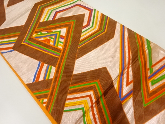 JAPANESE KIMONO / ANTIQUE FUKURO OBI / SILK / WOVEN ABSTRACT KIKKO